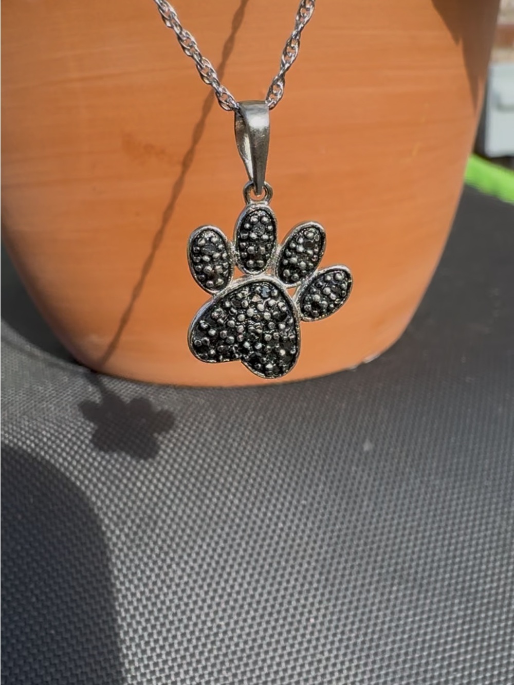 Paw print Pendant Pave accents  925 Sterling Silver Necklace - Picture 3 of 16